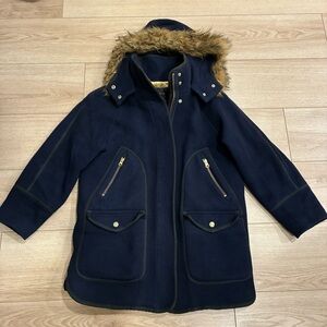 J. Crew Women’s Summit Parka Italian Stadium Cloth Wool Navy Size 2P Petite